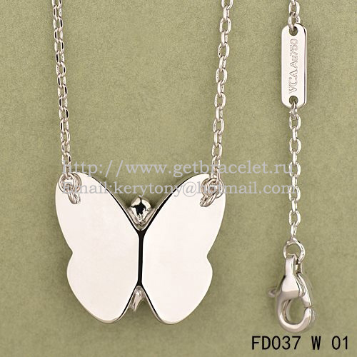 Van Cleef & Arpels Flying Butterfly Pendant Necklace White Gold With White Mother Of Pearl Diamonds