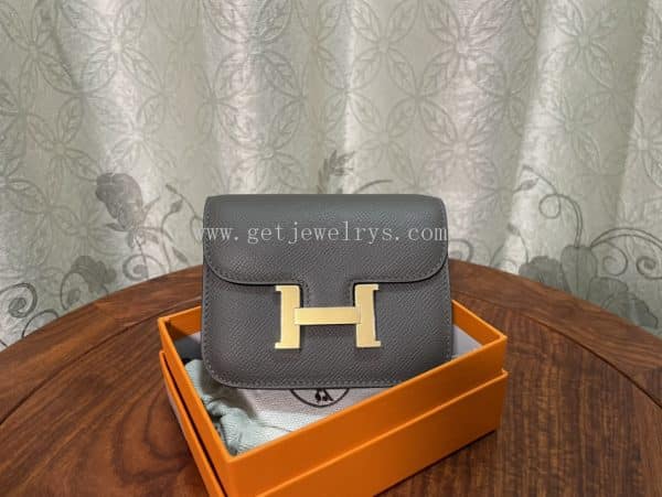 Handmade Hermes Constance Slim Wallet Belt Bag In Epsom Calfskin Grey-2
