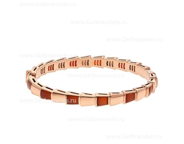 Medium Serpenti Viper 18K Rose Gold thin Bangle Bracelet set with Carnelian Elements