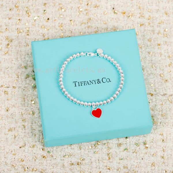 Return to Tiffany Pink/Red/Blue Tag Bead Bracelet in Silver 4 mm