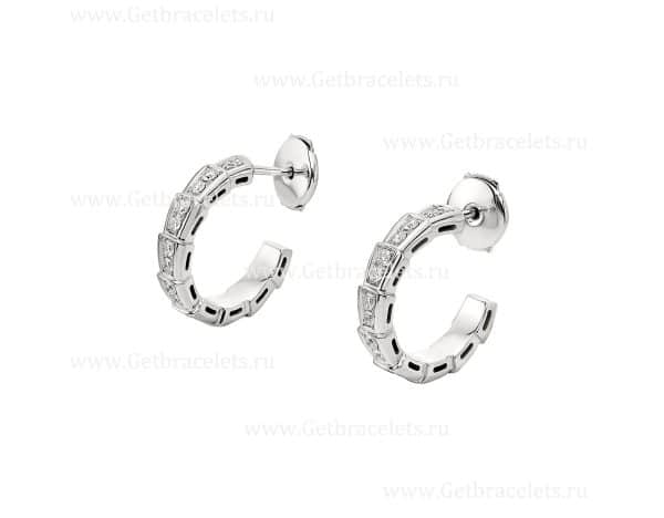 Serpenti Viper 18K White Gold Earrings with Pave Diamonds