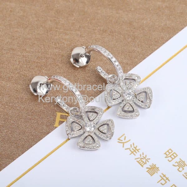 Fiorever Hoop Earrings White Gold with Pave Diamonds Luxury Designer Replica