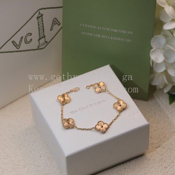Van Cleef & Arpels Vintage Alhambra Bracelet 5 Motifs Guilloche Yellow Gold/Rose Gold/White Gold