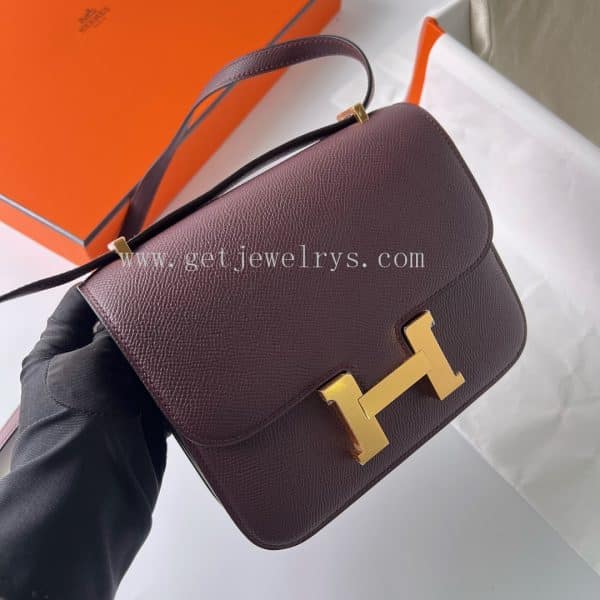 Handmade Hermes Constance 18cm In Epsom Calfskin Saddle Red With Gold