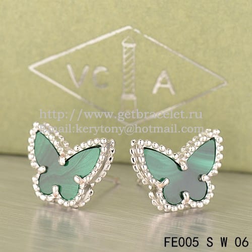 Van Cleef & Arpels Sweet Alhambra Butterfly Earrings White Gold With Malachite Mother Of Pearl