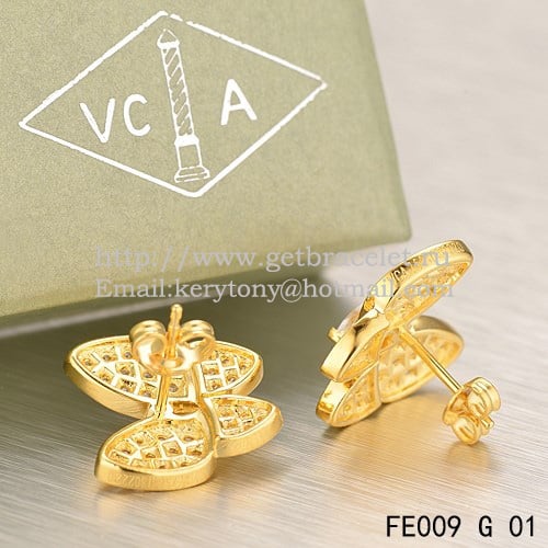 Van Cleef & Arpels Flying Two Butterflies Earrings Yellow Gold With Pave Diamond