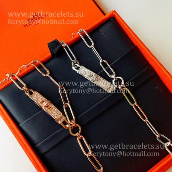 Best Gift Girls Hermes Kelly Chaine Lariat Necklace With Diamonds Rose Gold/Silver/Yellow Gold
