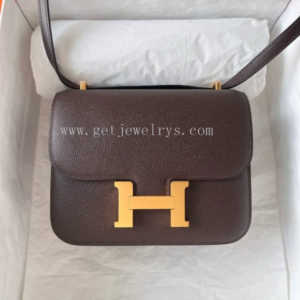 Handmade Hermes Constance 18cm In Epsom Calfskin Chocolate With Gold