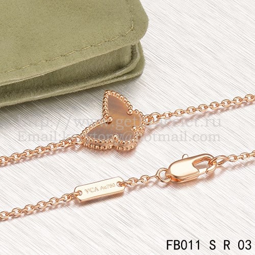 Van Cleef & Arpels Sweet Alhambra Butterfly Bracelet Pink Gold With Tiger’s Eye Mother Of Pearl