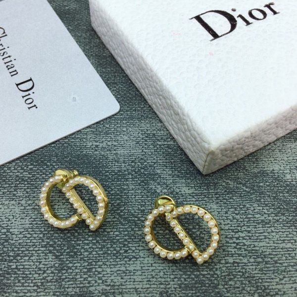 2021 Limited Edition Christian Dior Your Dior CD Logo White Pearl Yellow Gold Plated Stud Earrings For Ladies Price Online