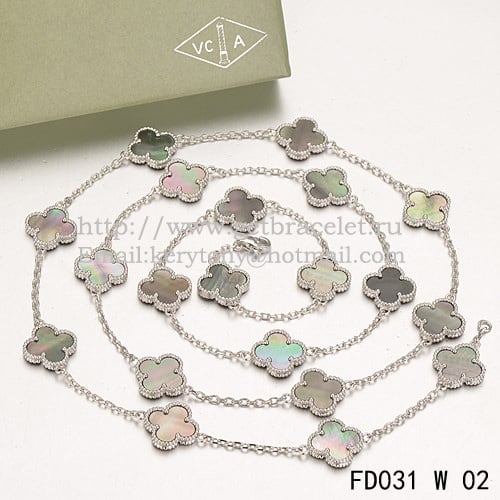 Van Cleef & Arpels Vintage Alhambra Necklace White Gold 20 Motifs With Gray Mother Of Pearl