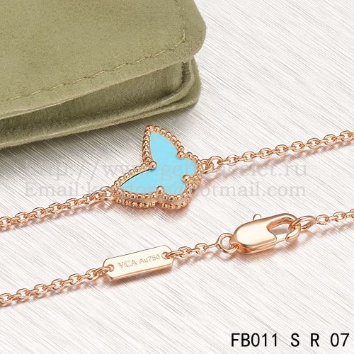 Van Cleef & Arpels Sweet Alhambra Butterfly Bracelet Pink Gold With Turquoise Mother Of Pearl