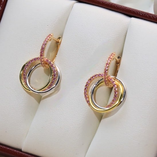 Premium replica Cartier Trinity Earrings White Gold/Yellow Gold with Pink Diamonds Best Gift