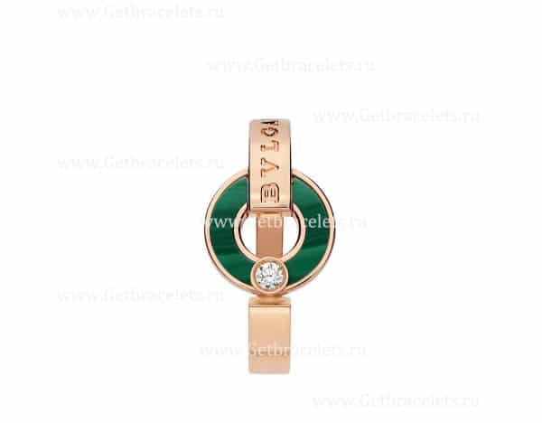 Openwork 18K Rose Gold Ring With Malachite Elements and a Round Brilliant-cut Diamond