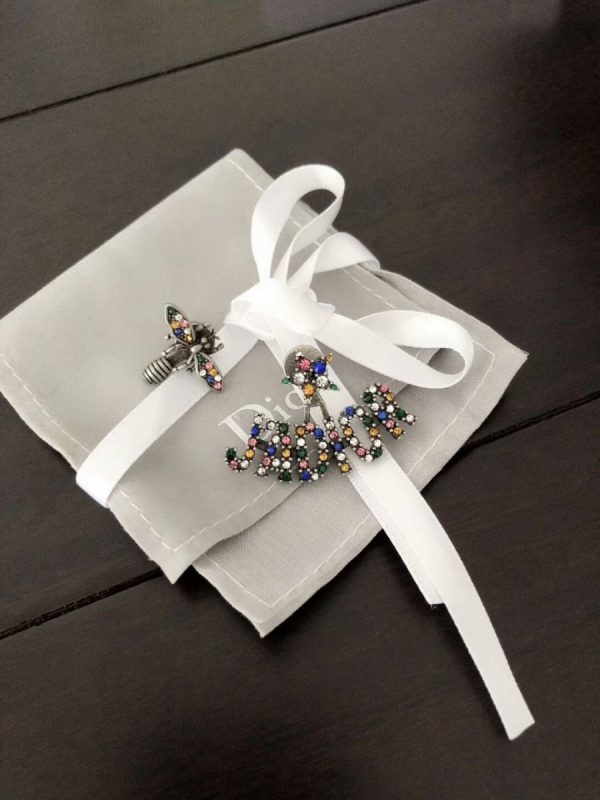 2018 Top Sale Dior J’Adior Ladies Colorful Swarovski Crystals Asymmetric Bee-Logo Design Brass Earrings E0640ADRCY_D942