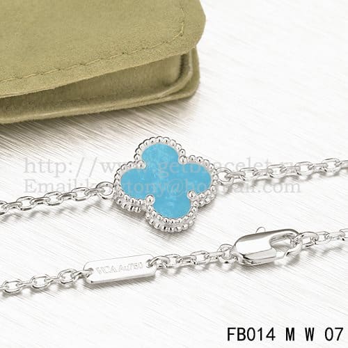 Van Cleef & Arpels Sweet Alhambra Bracelet White Gold With Turquoise Mother Of Pearl