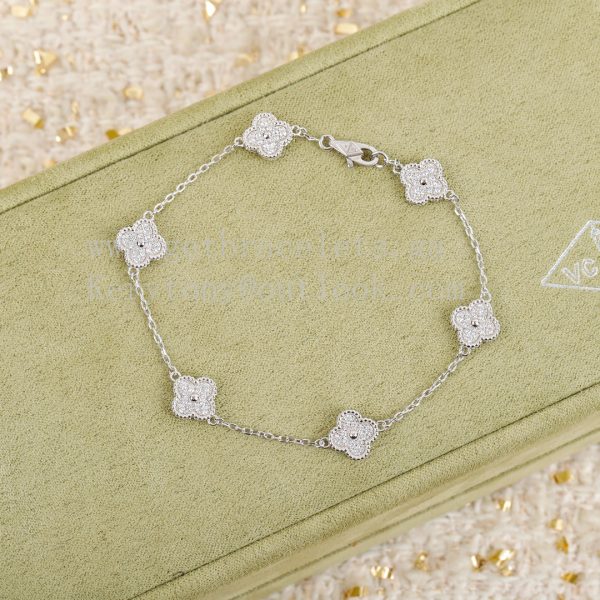 Van Cleef Arpels Sweet Alhambra Bracelet 6 Motifs Rose Gold With Pave Diamonds