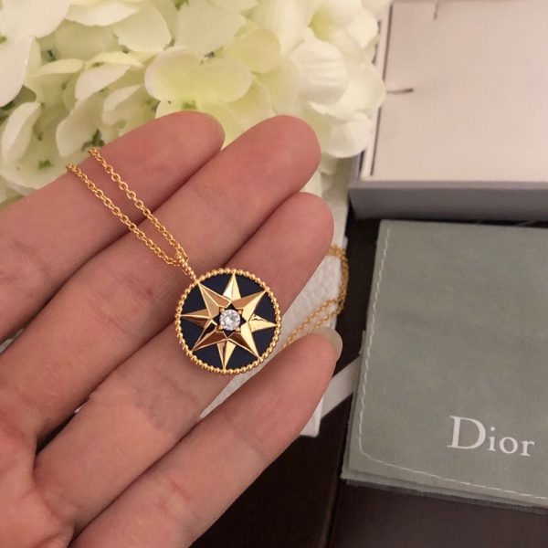 2021 Women’s Best Selling Dior Rose Des Vents Lapis Lazuli 8-point Star Pendant Yellow Gold Long Necklace