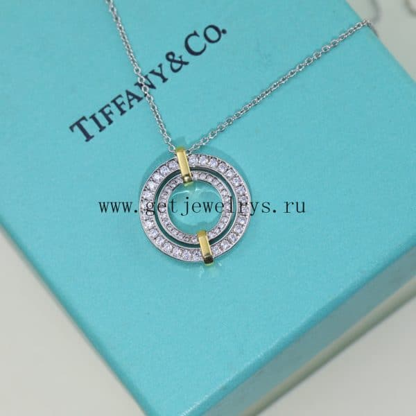 Tiffany Edge Circle Pendant in Platinum and Yellow Gold with Diamonds