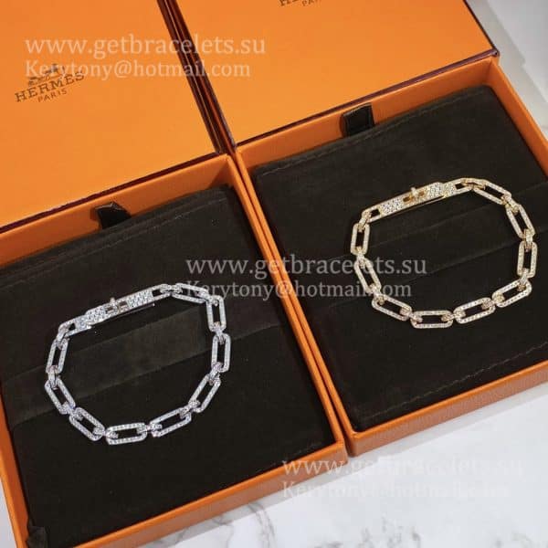 Hermes Women Kelly Chaine Bracelet With Diamonds Silver/Rose Gold/Yellow Gold Replica