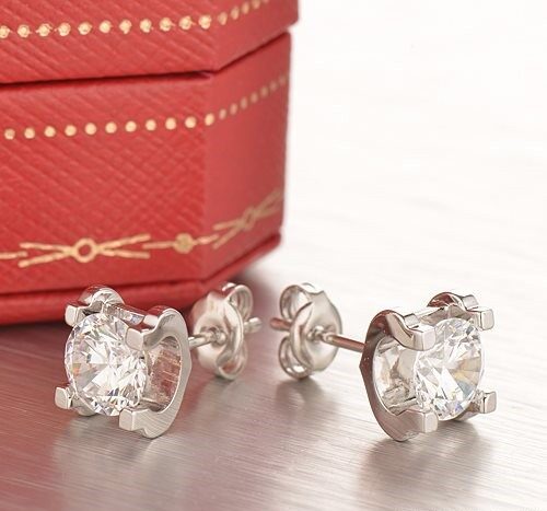 Cartier C DE Earrings in 18K White Gold With 1 Brilliant-Cut Diamond