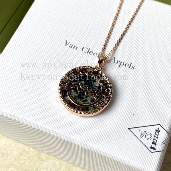Van Cleef Arpels Zodiaque Long Necklace Aquarii (Aquarius) Rose Gold Aventurine