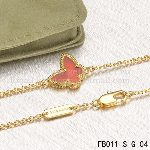 Van Cleef & Arpels Sweet Alhambra Butterfly Bracelet Yellow Gold With Carnelian Mother Of Pearl