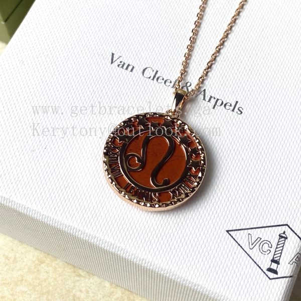 Van Cleef Arpels Zodiaque Long Necklace Leonis (Leo) Rose Gold Jasper