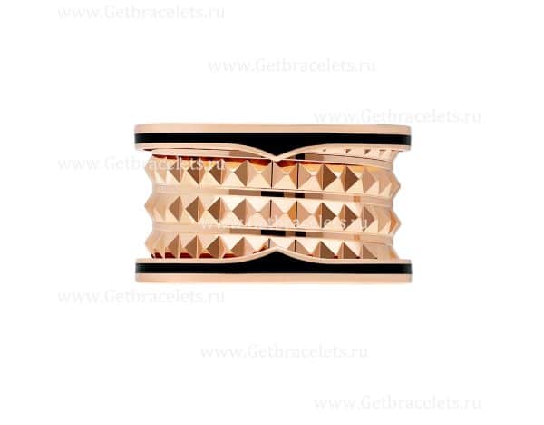 2020 New B.zero1 Rock 4-band Ring in 18kt Rose Gold with Studded Spiral and Black Ceramic Inserts on the Edges