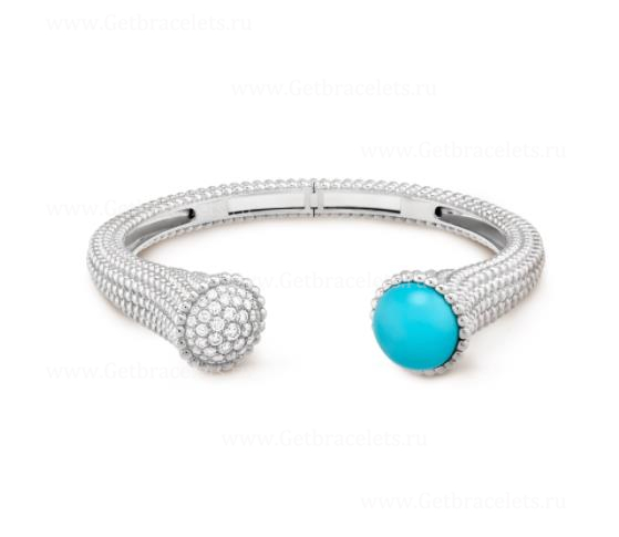 Replica Van Cleef Arpels Perlee Couleurs Bracelet White Gold with Diamond Turquoise