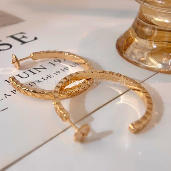 COCO Crush Hoop Earrings Quilted Motif Yellow Gold/Rose Gold/White Gold