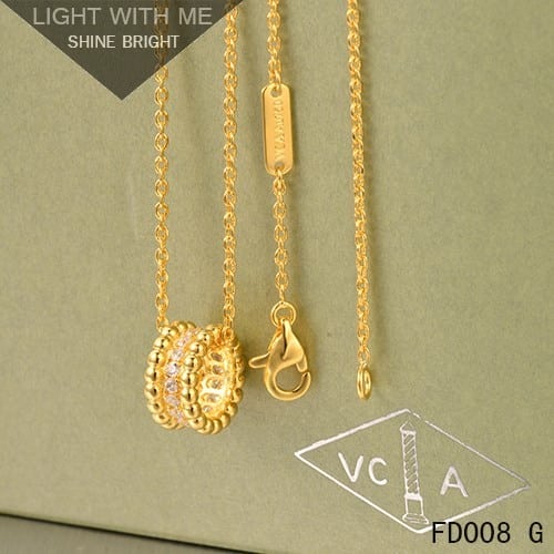 Van Cleef Arpels Perlee Pendant in Yellow Gold with Diamonds 3 Rows