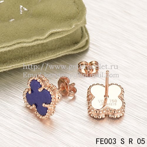 Van Cleef & Arpels Sweet Alhambra Earrings Pink Gold With Lapis Stone Mother Of Pearl