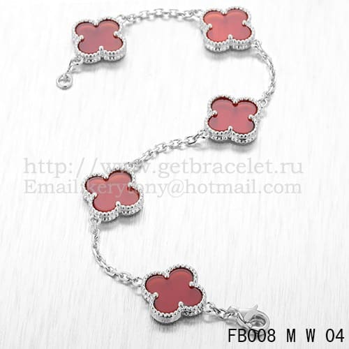Van Cleef & Arpels Vintage Alhambra Bracelet 5 Motifs White Gold With Carnelian Mother Of Pearl