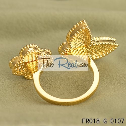 Van Cleef Arpels Luck Alhambra Between The Finger Ring Yellow Gold Turquoise With Mother Of Pearl
