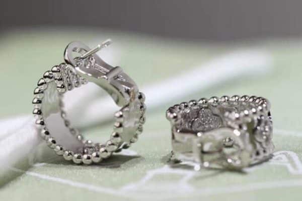 Van Cleef & Arpels Perlee Clovers Hoop Earrings White Gold Diamond