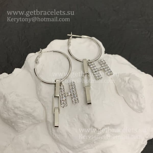 Worthy Hermes Women H LOGO Sterling Silver Earrings With Diamonds
