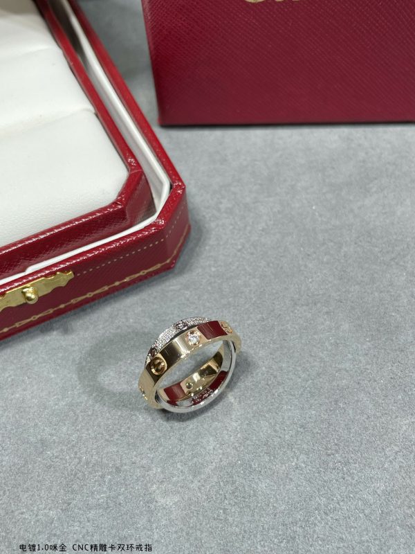 Cartier Double Love Ring in White Gold and Rose Gold with Diamonds