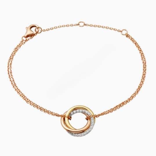 Top Sale Cartier Trinity Bracelet White Gold/Yellow God/Rose Gold with Diamonds B6059017 For Girls
