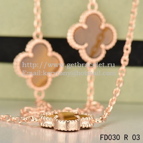 Van Cleef & Arpels Vintage Alhambra Necklace Pink Gold 10 Motifs With Tiger’s Eye Mother Of Pearl