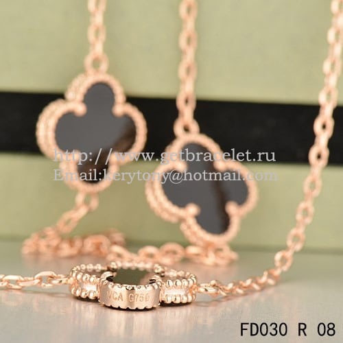 Van Cleef & Arpels Vintage Alhambra Necklace Pink Gold 10 Motifs With Black Agate Mother Of Pearl
