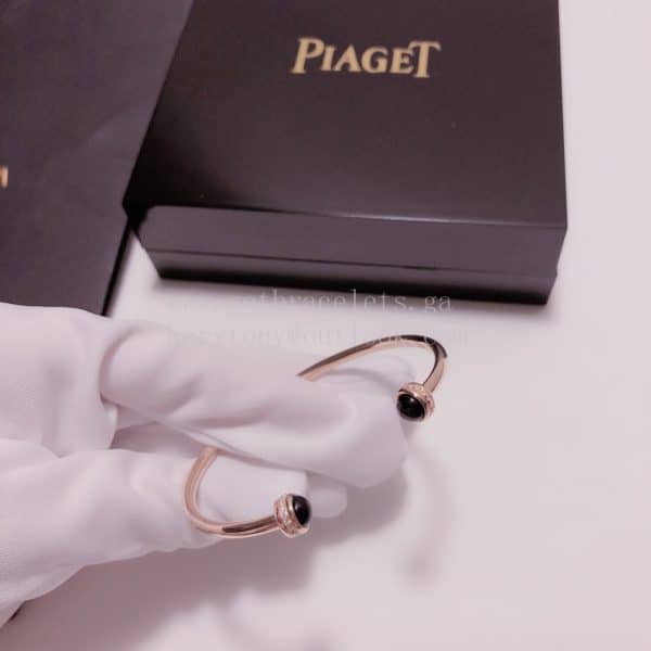 Piaget Possession Open Bangle Bracelet Black Ceramic Cabochons With Diamonds Rose Gold/White Gold