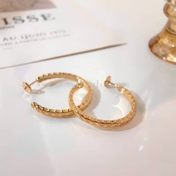 COCO Crush Hoop Earrings Quilted Motif Yellow Gold/Rose Gold/White Gold