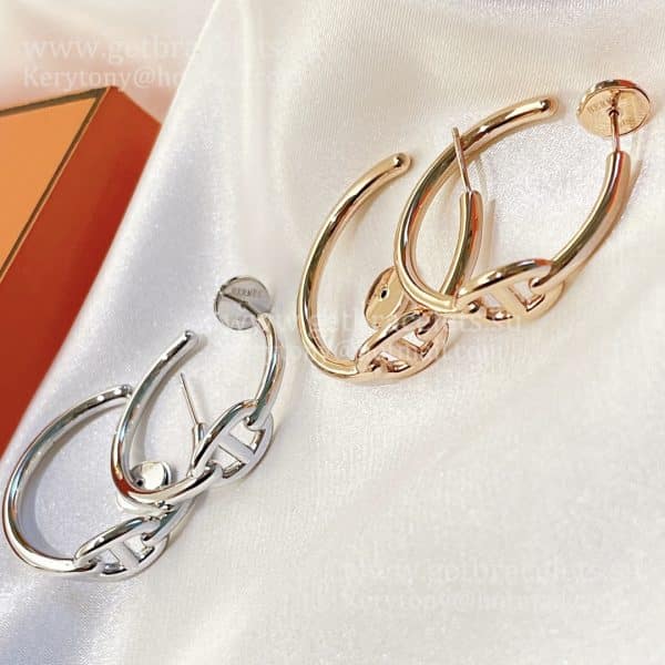 2021 Hermes Chaine D’Ancre Enchainee Earrings Silver/Yellow Gold/Rose Gold