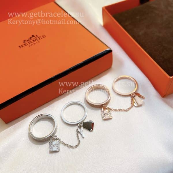 Hermes Lock and Key Ring With Rose Gold/White Gold Party Style Lady Jewelry