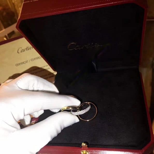 High End Trinity De Cartier Ring White Gold/ Yellow Gold/Pink Gold with Diamonds B4038900 Replica