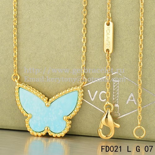 Van Cleef Arpels Lucky Alhambra Butterfly Pendant Yellow Gold With Turquoise Mother Of Pearl