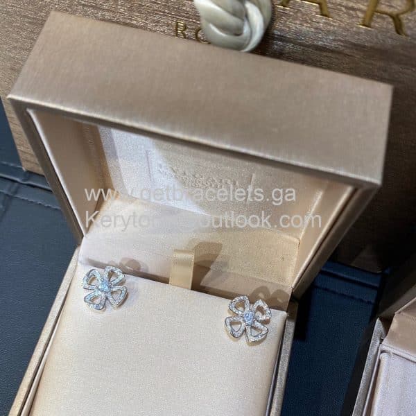 Fiorever Earrings with Two Diamonds and Pave Diamonds Rose Gold and White Gold AAA