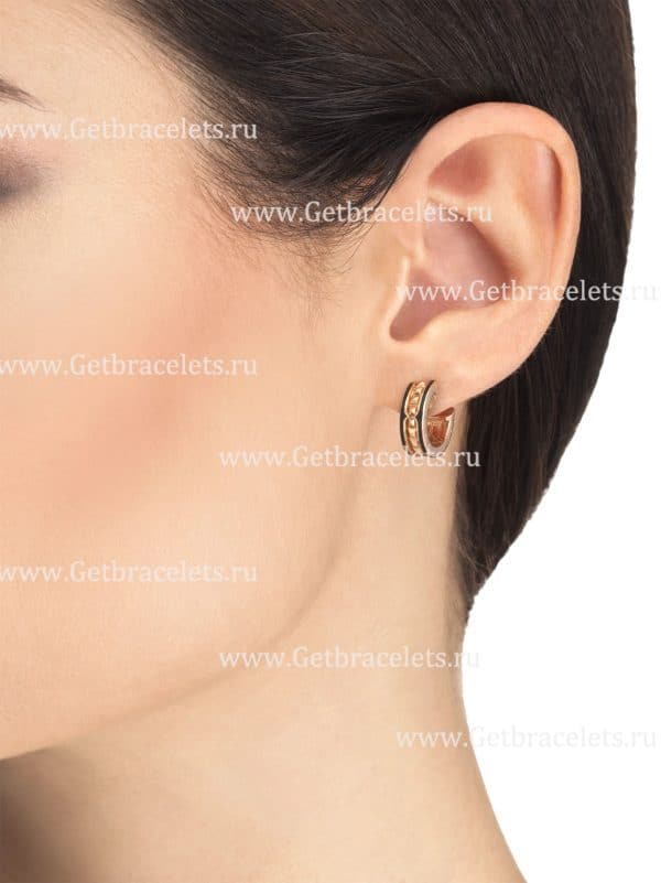 B.zero1 Rock Earrings with 18kt Rose Gold Pendant with Studded Spiral Black Ceramic Inserts on the Edges