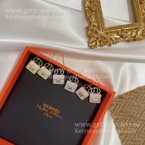 Vintage Hermes Constance Amulette Earrings White Gold/Pink Gold/Yellow Gold